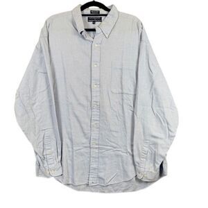 Hathaway Sport Imperial Twill Combed Cotton Soft Button Front Shirt Blue XXL